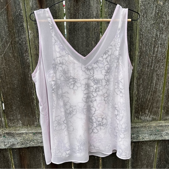 White House Black Market Lilac Breeze and Black Floral Tank Blouse - Picture 2 of 8